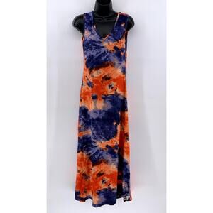 LOVE UNIVERSITY Women's Orange-Blue Tie-Dye V-Neck Tank Maxi Dress SZ M